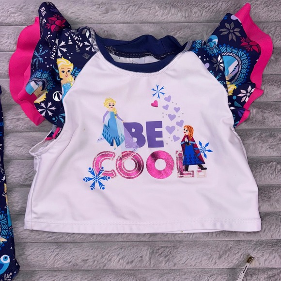 Disney Frozen Swimsuit Rash Guard Two Piece Swimwear Anna Elsa Girls 5/6 SPF 50+ - Picture 7 of 9